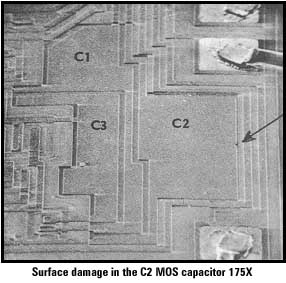 SEM image of ESD damage site on microcircuit die