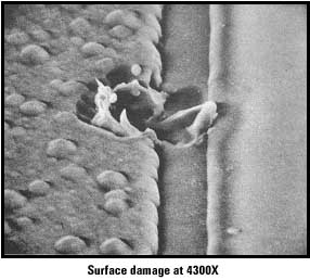 SEM image of ESD damage site on microcircuit die